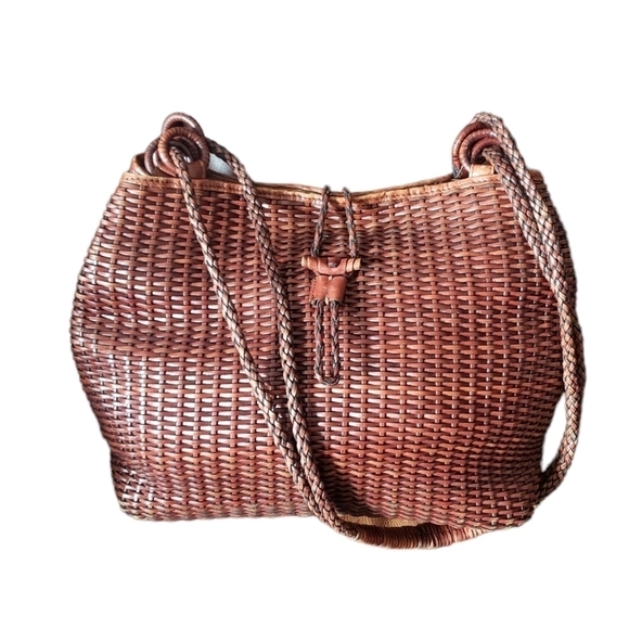 HP. Luna Borsa Genuine Leather Wicker Bag - Picture 1 of 16